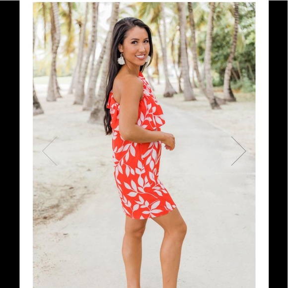 CORAL RED PRINTED DRESS - Picture 5 of 5